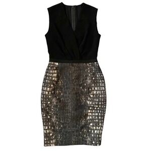 Giambattista Valli Black Surplice Crocodile Print Sleeveless Shift Dress